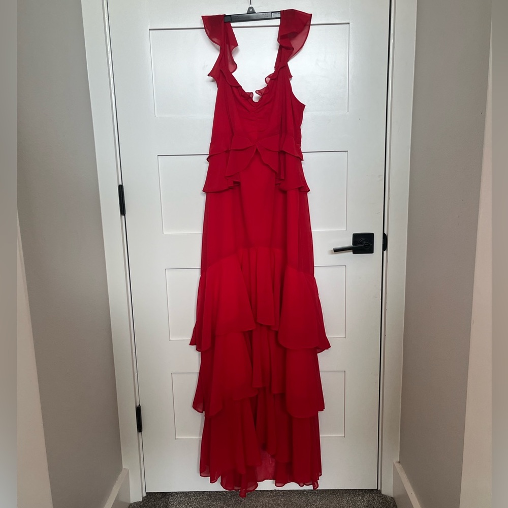 red ruffle dress